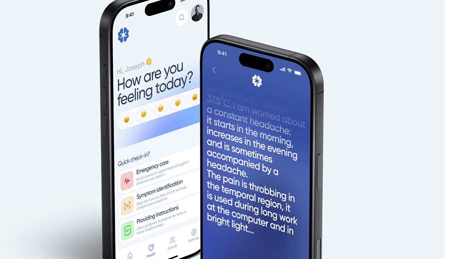 MediAI healthcare assistant shown on two phones