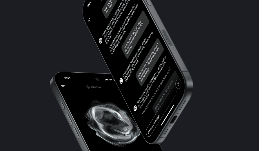 SYNTHH productivity assistant shown on two phones