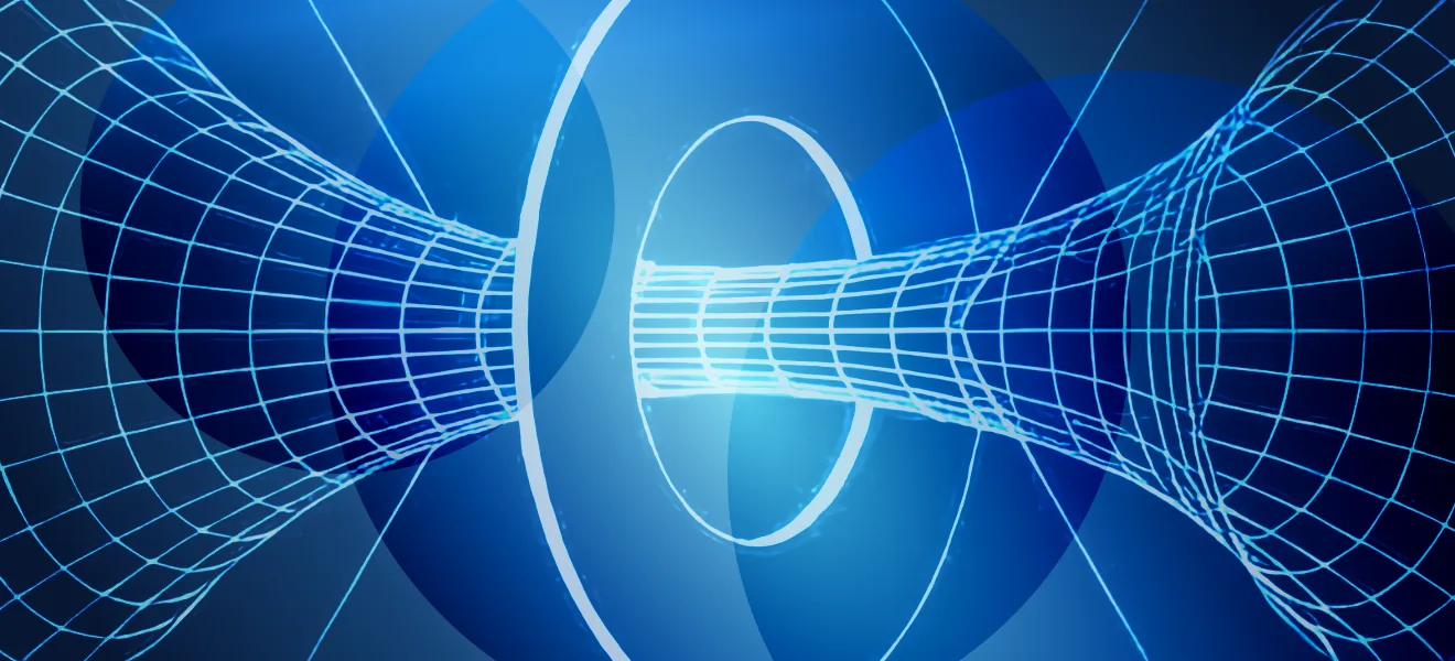 Blue wireframe tunnels meeting at a ring, cover image for fine-tuning vs RAG vs prompt engineering