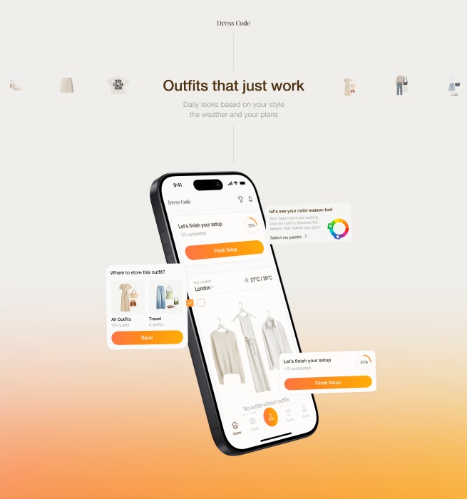 Home screen with outfit suggestions