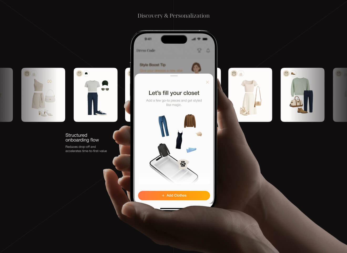 Wardrobe onboarding flow of the AI stylist app