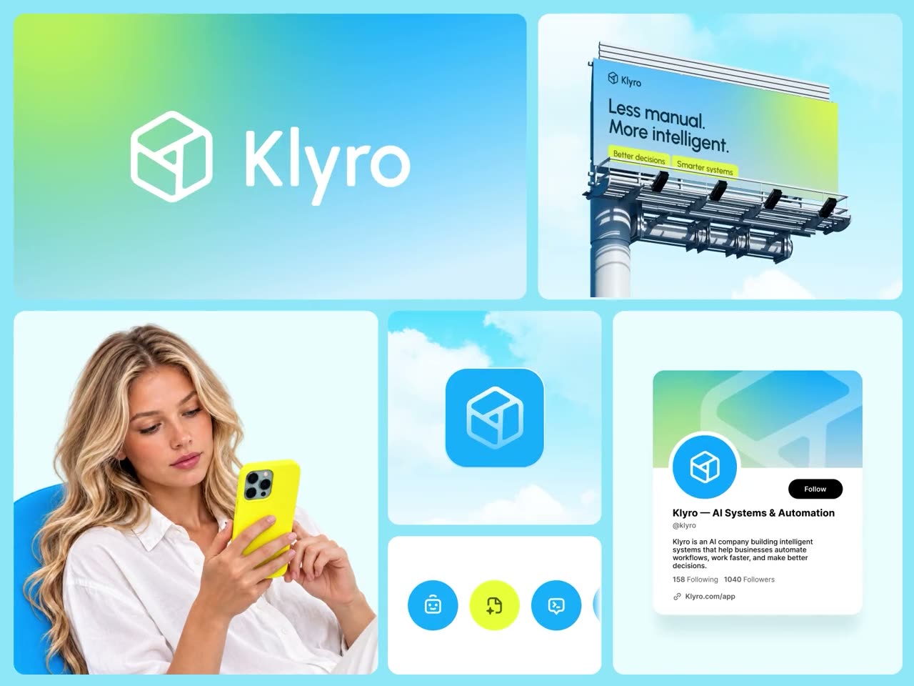 Brand identity board with logo, billboard and social templates