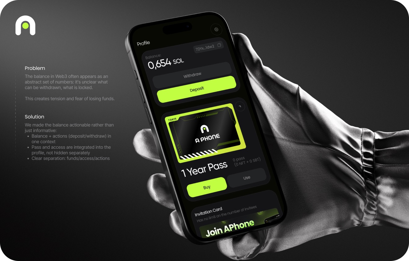 Profile and pass screens of the cloud phone app