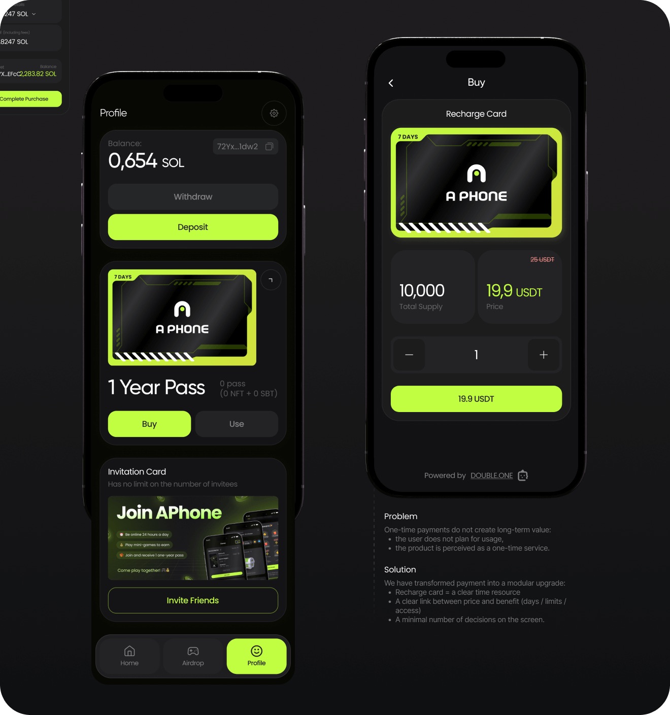 Upgrade and wallet screens