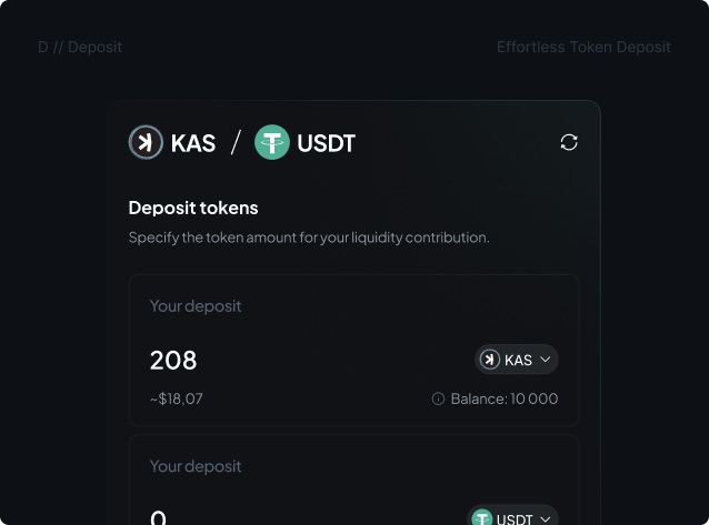 Deposit tokens screen