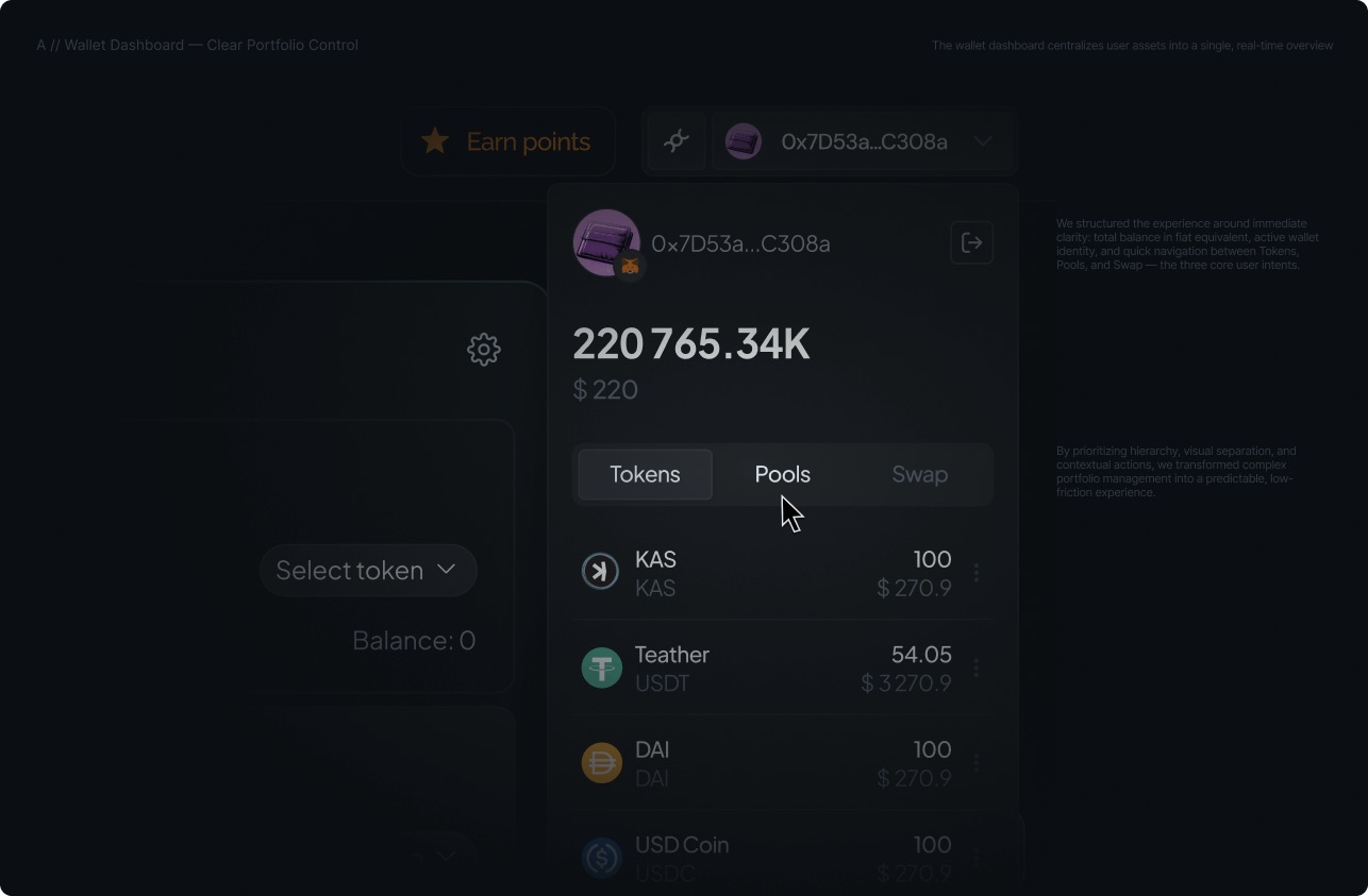Wallet dashboard