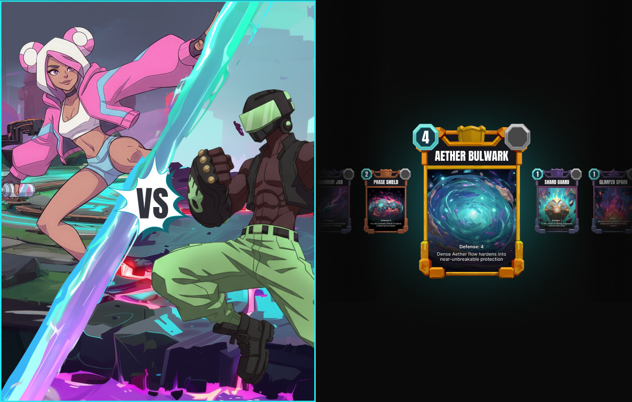 Versus screen with two characters and a game card
