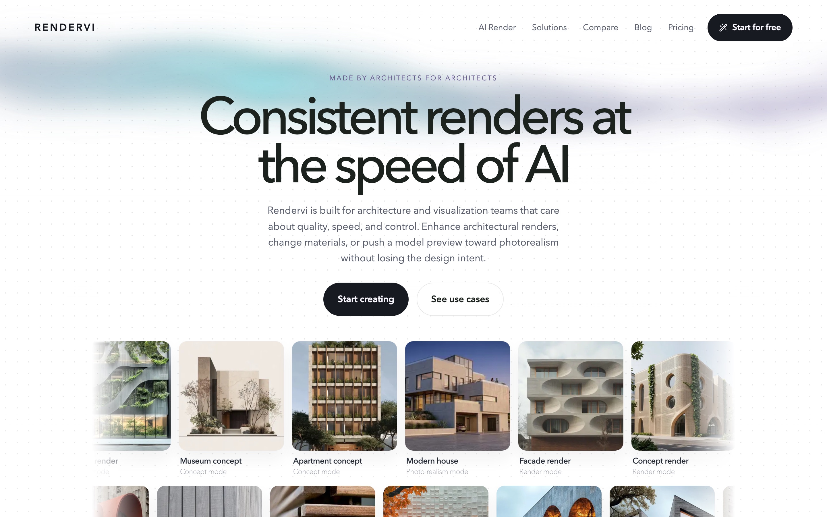 Rendervi landing page