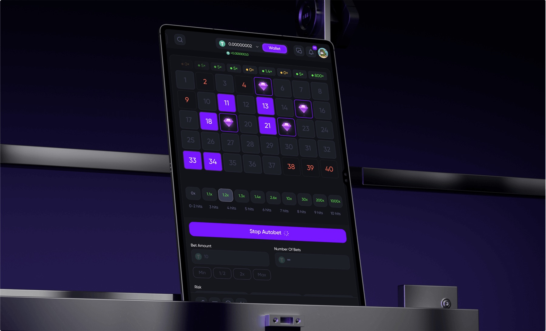 Web3 casino platform lobby on a tablet