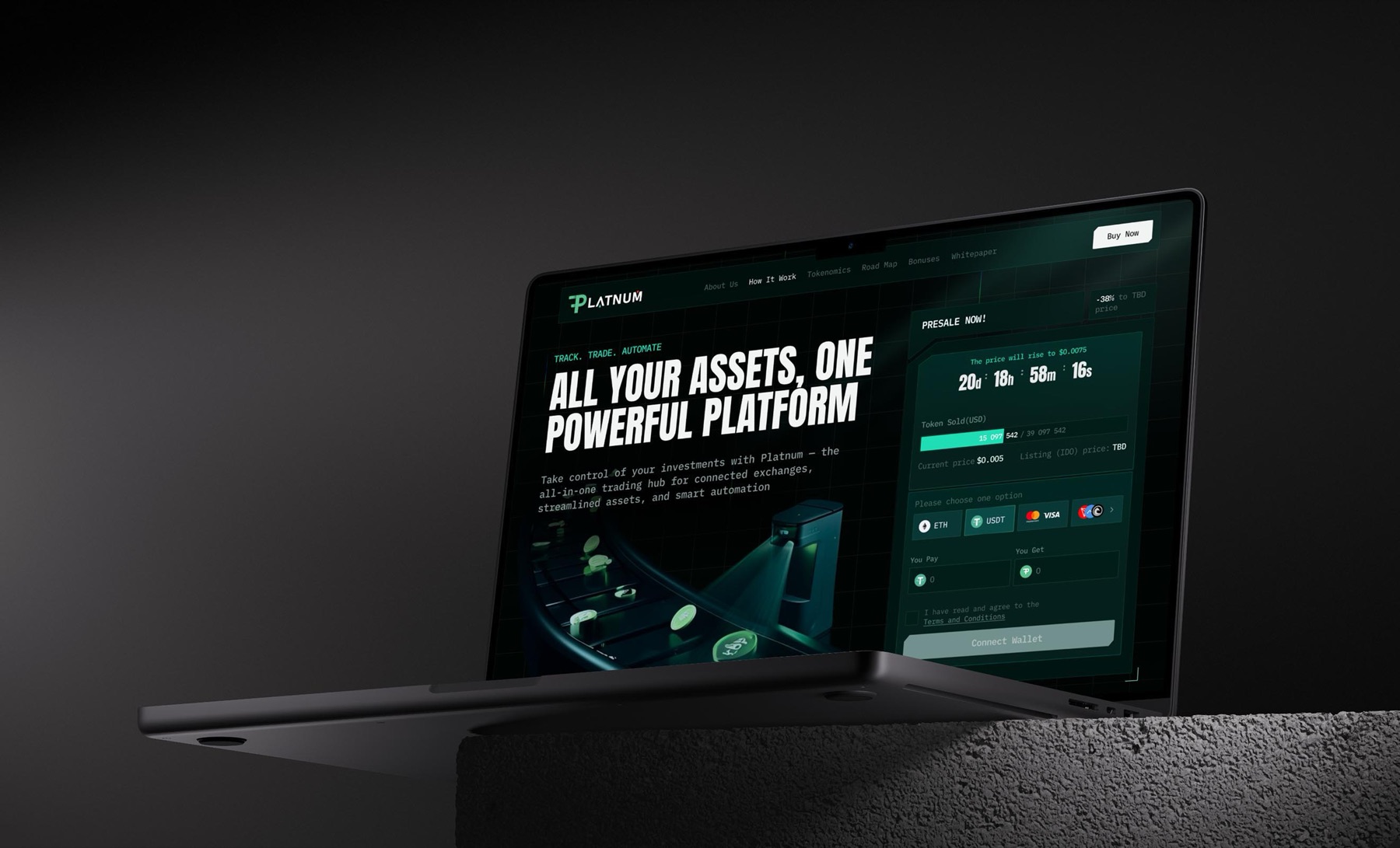 Token pre-sale platform on a laptop