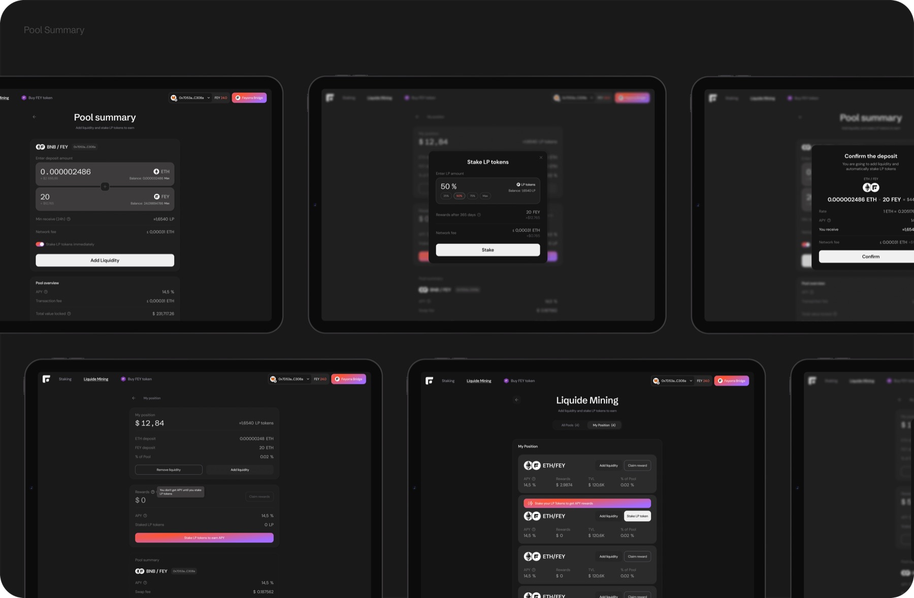 Liquidity mining screens of the dApp